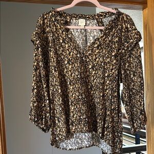 Floral Black and Cream Women's Top